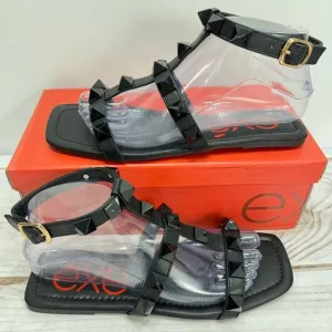 exe Black Studded Strappy Flat Gladiator Sandals with Ankle Wrap NEW
