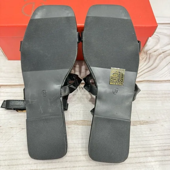 exe Black Studded Strappy Flat Gladiator Sandals with Ankle Wrap NEW