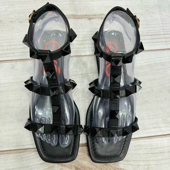 exe Black Studded Strappy Flat Gladiator Sandals with Ankle Wrap NEW
