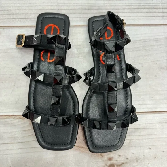 exe Black Studded Strappy Flat Gladiator Sandals with Ankle Wrap NEW