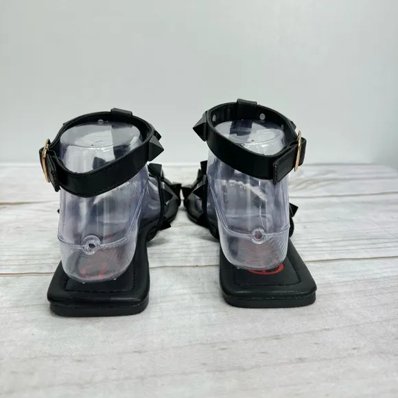 exe Black Studded Strappy Flat Gladiator Sandals with Ankle Wrap NEW