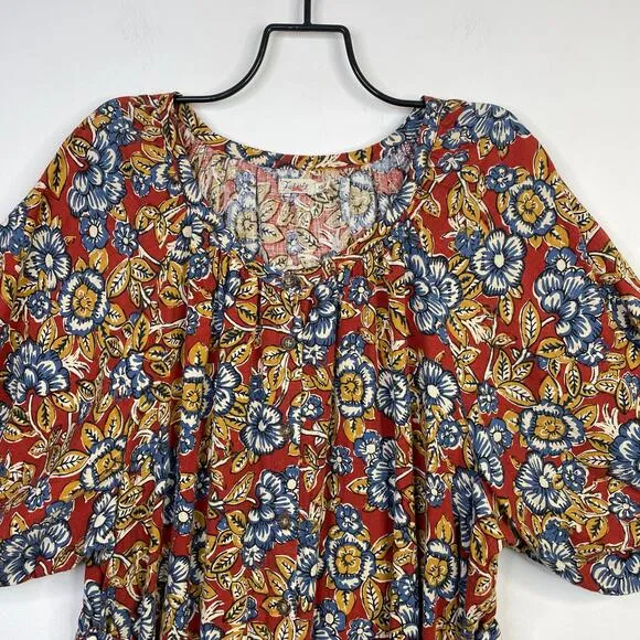 Faherty Carmel Linen Blend Belted Midi Dress Red Desert Bloom Flowy Classic XXL