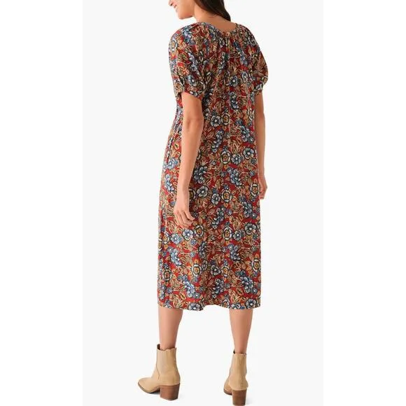 Faherty Carmel Linen Blend Belted Midi Dress Red Desert Bloom Flowy Classic XXL