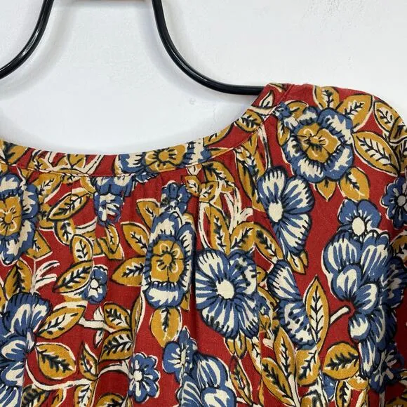 Faherty Carmel Linen Blend Belted Midi Dress Red Desert Bloom Flowy Classic XXL