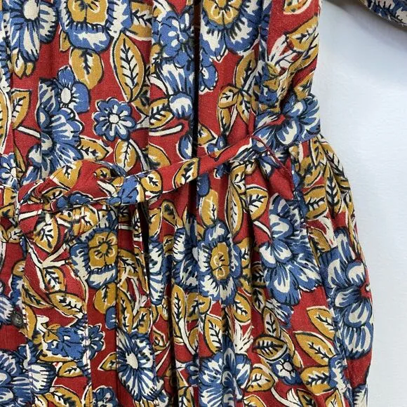 Faherty Carmel Linen Blend Belted Midi Dress Red Desert Bloom Flowy Classic XXL