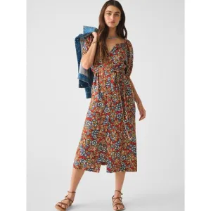 Faherty Carmel Linen Blend Belted Midi Dress Red Desert Bloom Flowy Classic XXL