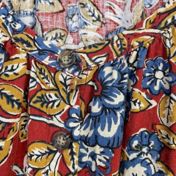 Faherty Carmel Linen Blend Belted Midi Dress Red Desert Bloom Flowy Classic XXL