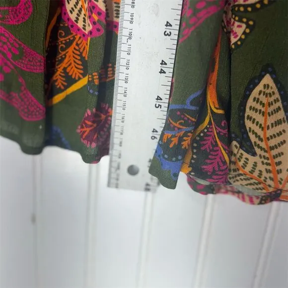 Farm Rio Anthropologie Boho Green Floral Embroidered Kaftan Maxi Dress M NWT