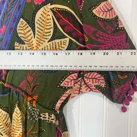 Farm Rio Anthropologie Boho Green Floral Embroidered Kaftan Maxi Dress M NWT
