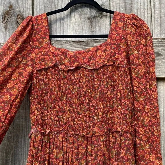 Farm Rio Floral Rust Maxi Dress