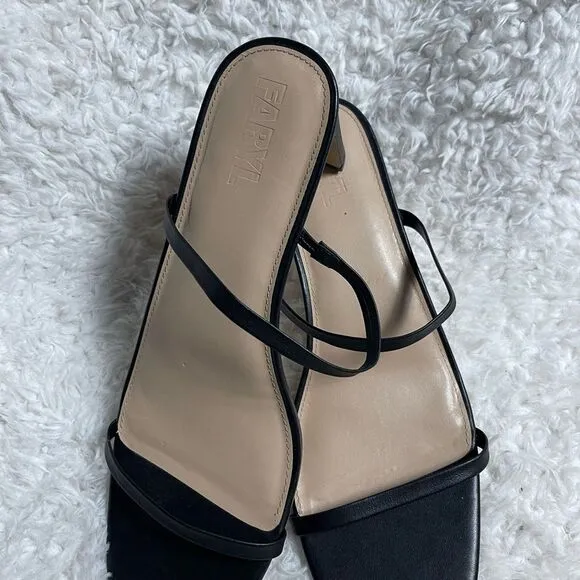 FARYL Elegant synthetic Black Strappy square toe heels Sandals size 14.