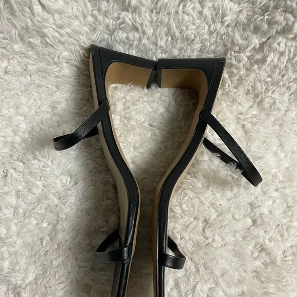 FARYL Elegant synthetic Black Strappy square toe heels Sandals size 14.