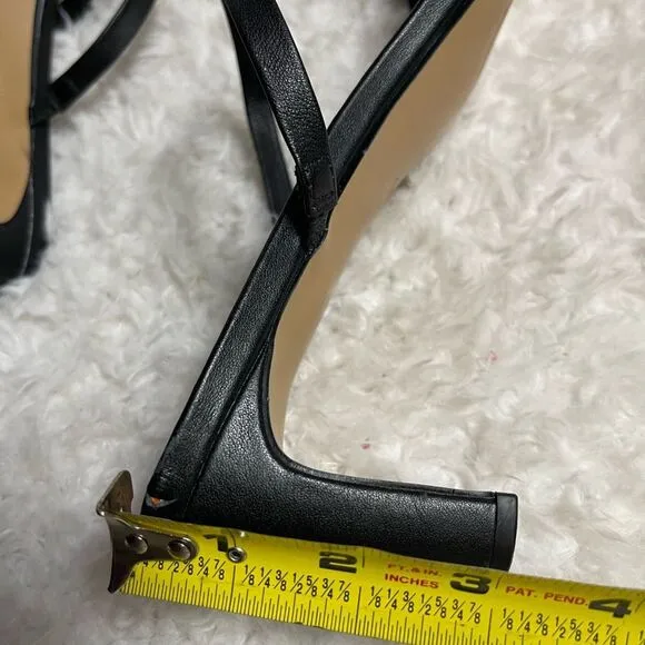 FARYL Elegant synthetic Black Strappy square toe heels Sandals size 14.