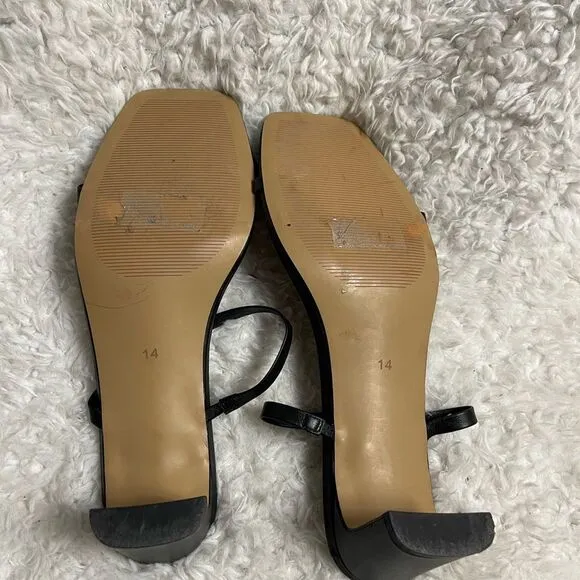 FARYL Elegant synthetic Black Strappy square toe heels Sandals size 14.