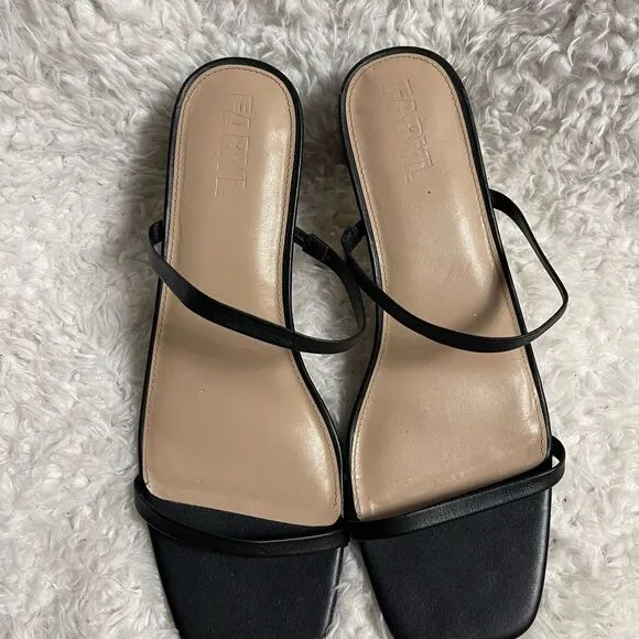FARYL Elegant synthetic Black Strappy square toe heels Sandals size 14.
