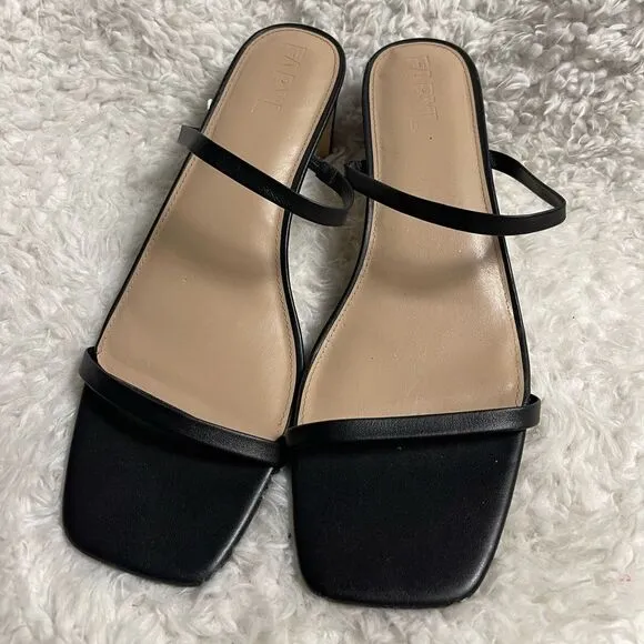 FARYL Elegant synthetic Black Strappy square toe heels Sandals size 14.