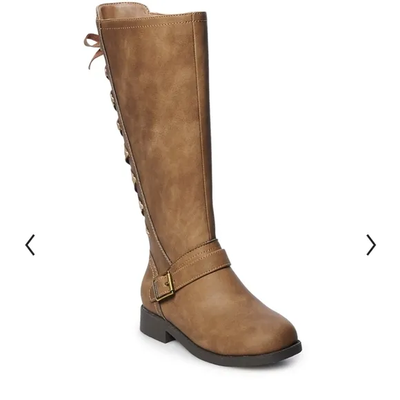 Faux leather BROWN riding boots lace up zip 13 1 cy