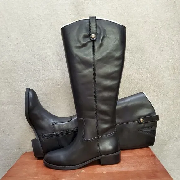 FAWNE WIDE CALF International Concepts Size 6M Black Leather Riding Boots