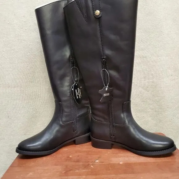 FAWNE WIDE CALF International Concepts Size 6M Black Leather Riding Boots