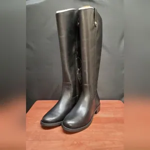 FAWNE WIDE CALF International Concepts Size 6M Black Leather Riding Boots