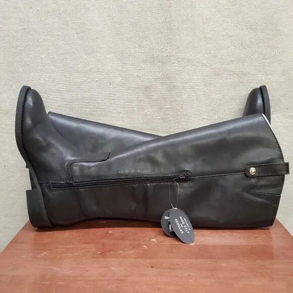FAWNE WIDE CALF International Concepts Size 6M Black Leather Riding Boots