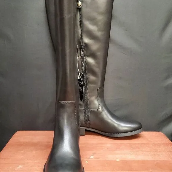FAWNE WIDE CALF International Concepts Size 6M Black Leather Riding Boots
