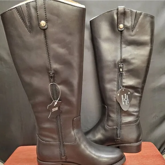 FAWNE WIDE CALF International Concepts Size 6M Black Leather Riding Boots