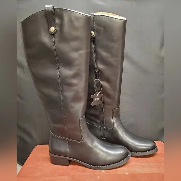 FAWNE WIDE CALF International Concepts Size 6M Black Leather Riding Boots