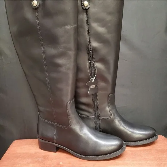 FAWNE WIDE CALF International Concepts Size 6M Black Leather Riding Boots