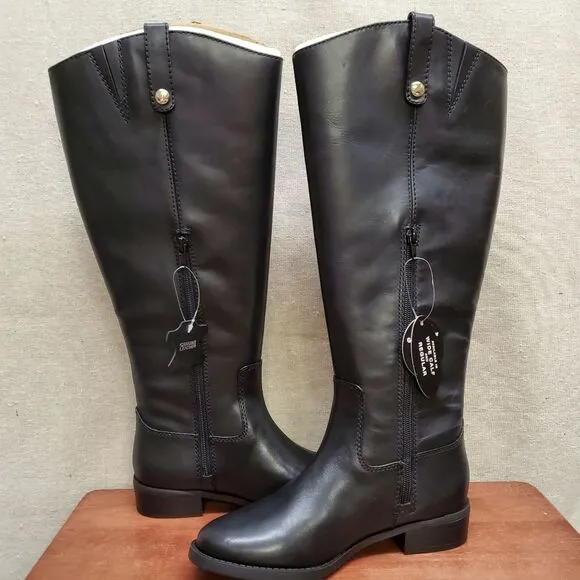 FAWNE WIDE CALF International Concepts Size 6M Black Leather Riding Boots