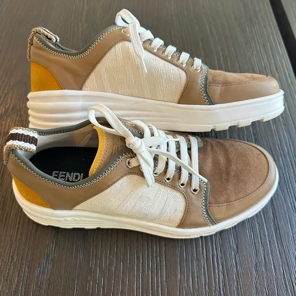 Fendi Men's Sneakers – Leather &amp; Canvas – Size 7 (Women’s 8.5) 👟