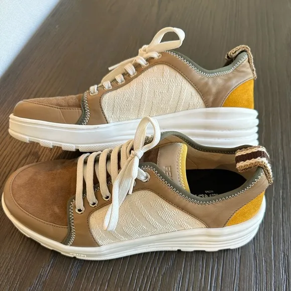 Fendi Men's Sneakers – Leather &amp; Canvas – Size 7 (Women’s 8.5) 👟