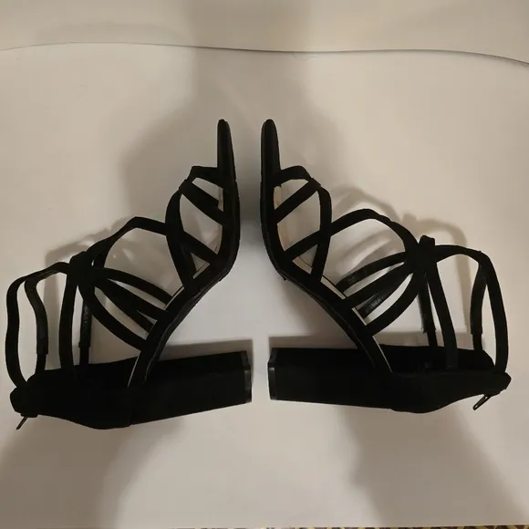 FERGIE FOOTWEAR Black Suede Strappy Block Heel Sandals Formal Heels Size 9M