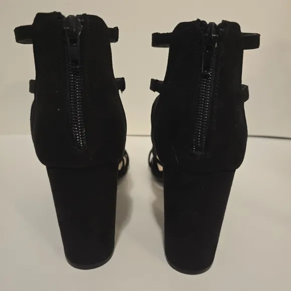FERGIE FOOTWEAR Black Suede Strappy Block Heel Sandals Formal Heels Size 9M