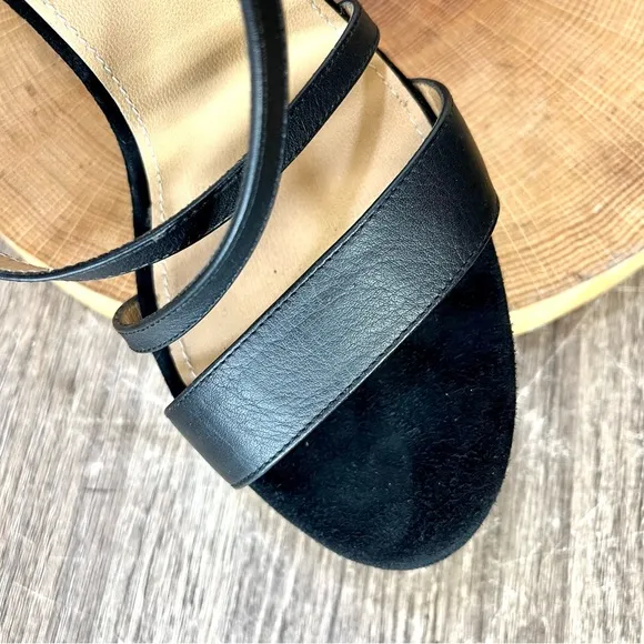 *Ferragamo | Cork Wedge Strappy Sandals in Black Leather Size 8.5C