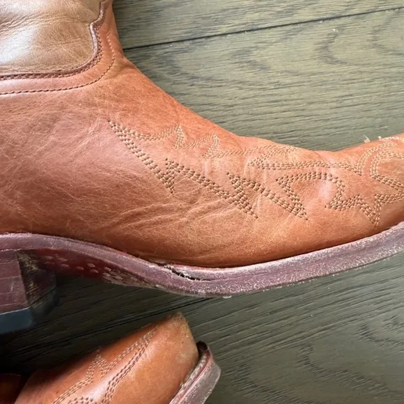 FERRINI WOMEN'S Cowgirl Boots Criss embroidered Cross Inlay pointed Toe 7.5 2088
