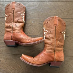 FERRINI WOMEN'S Cowgirl Boots Criss embroidered Cross Inlay pointed Toe 7.5 2088