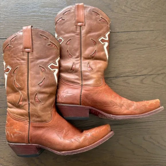 FERRINI WOMEN'S Cowgirl Boots Criss embroidered Cross Inlay pointed Toe 7.5 2088