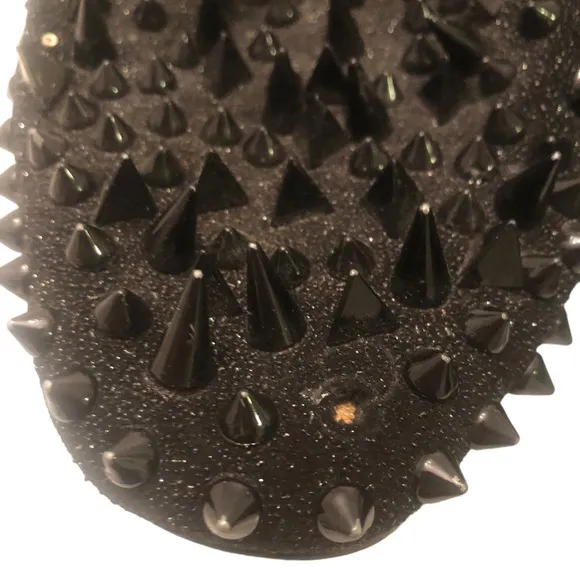 FERUCCI Black Spikes Slippers Loafers Flat With Black Crystal GZ Rhinestone