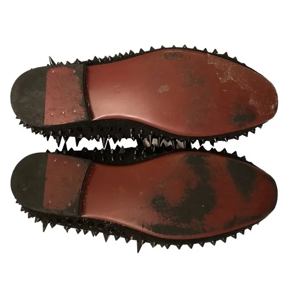 FERUCCI Black Spikes Slippers Loafers Flat With Black Crystal GZ Rhinestone