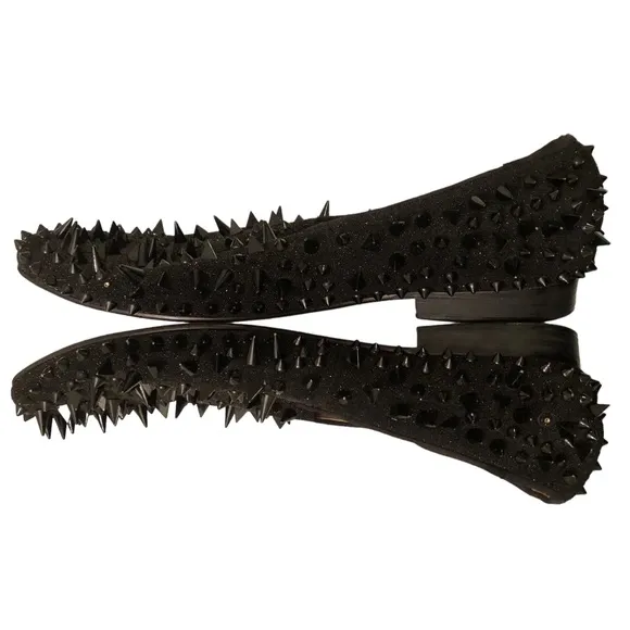 FERUCCI Black Spikes Slippers Loafers Flat With Black Crystal GZ Rhinestone