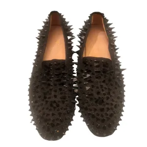 FERUCCI Black Spikes Slippers Loafers Flat With Black Crystal GZ Rhinestone