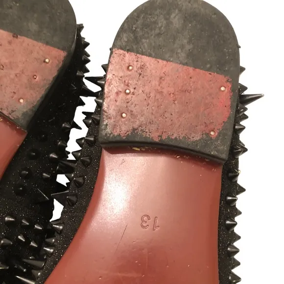 FERUCCI Black Spikes Slippers Loafers Flat With Black Crystal GZ Rhinestone