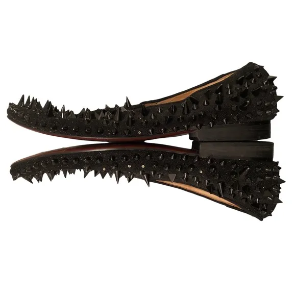 FERUCCI Black Spikes Slippers Loafers Flat With Black Crystal GZ Rhinestone