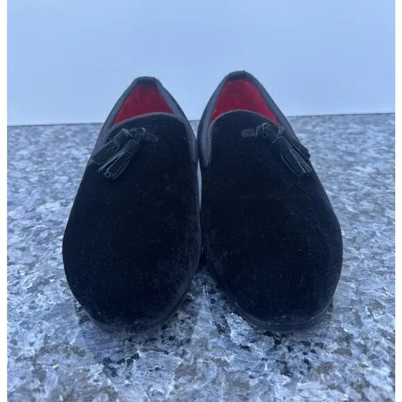 FERUCCI Men Plain Black Velvet Slippers loafers with Tassel wedding prom Size 9