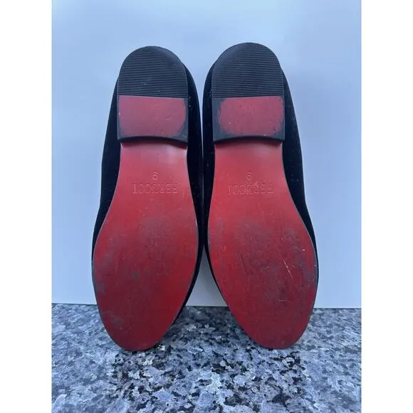 FERUCCI Men Plain Black Velvet Slippers loafers with Tassel wedding prom Size 9