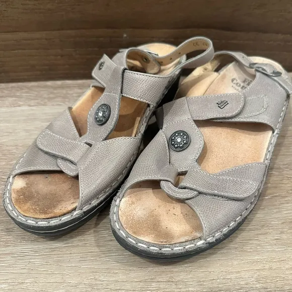 Finn Comfort ADANA Gray Leather Open Toe Wedge Heel Sandals size UK 4.5 US 7