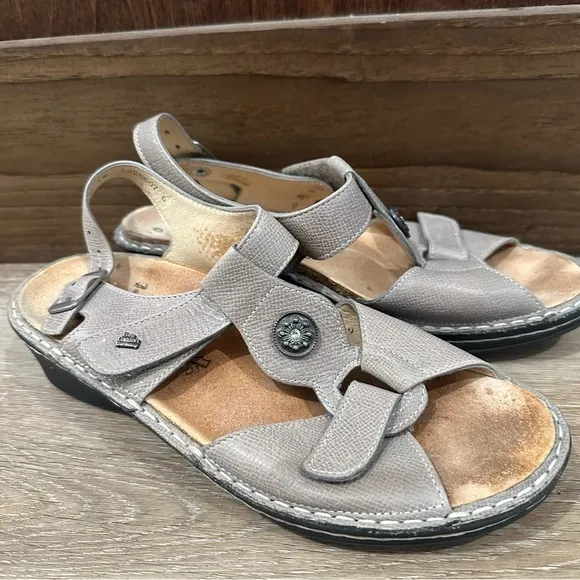 Finn Comfort ADANA Gray Leather Open Toe Wedge Heel Sandals size UK 4.5 US 7