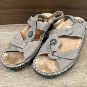 Finn Comfort ADANA Gray Leather Open Toe Wedge Heel Sandals size UK 4.5 US 7