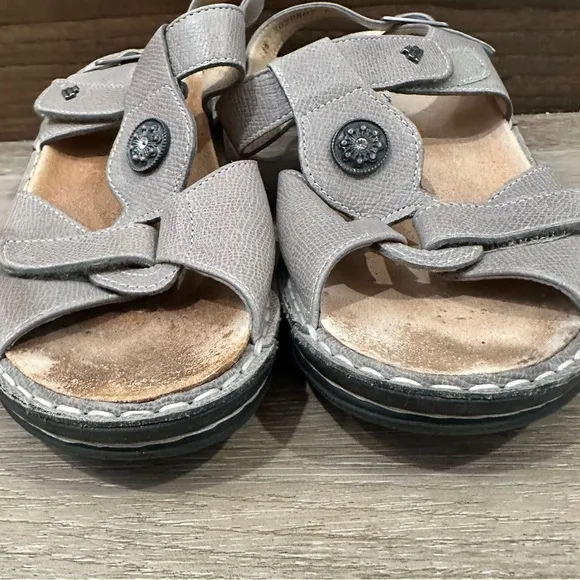 Finn Comfort ADANA Gray Leather Open Toe Wedge Heel Sandals size UK 4.5 US 7
